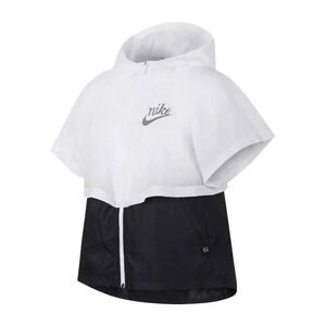 Girls Nike Windrunner Half ZIp Short Sleeve Hoodie Jacket M White Black